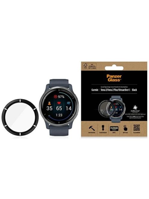 PanzerGlass SmartWatch screen protection for Garmin Venu 2 / Venu 2 Plus / Vivoactive 4 smartwatches - with black frame