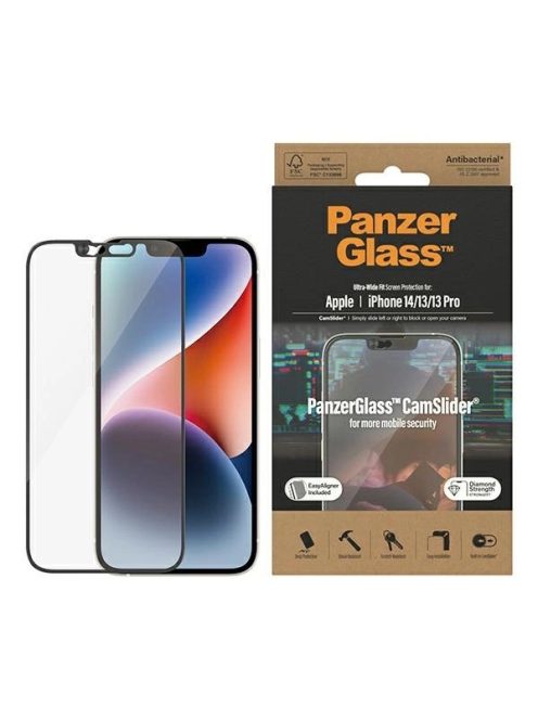 PanzerGlass Ultra-Wide Fit Antibacterial Tempered Glass with Camera Cover and Positioner for iPhone 14/13/13 Pro