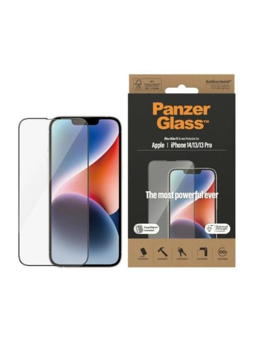 PanzerGlass Ultra-Wide Fit Tempered Glass Antibacterial Privacy with Positioner for iPhone 14/13 Pro/13