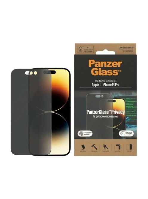 PanzerGlass Ultra-Wide Fit Tempered Glass Antibacterial Privacy with Positioner for iPhone 14 Pro