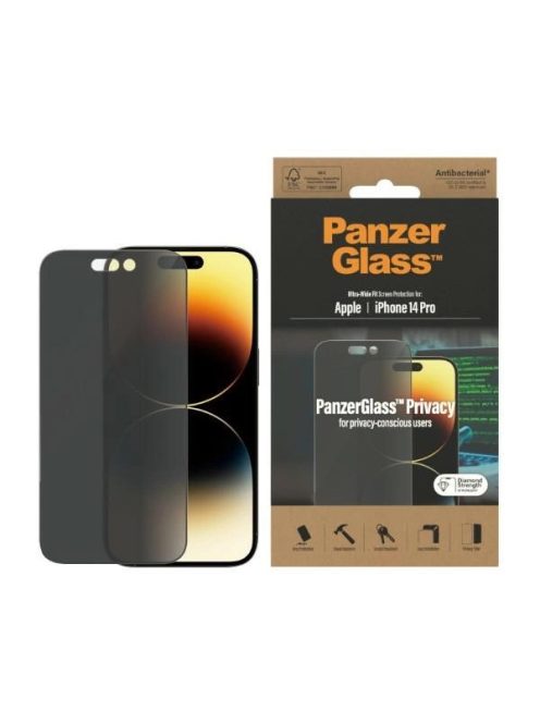 PanzerGlass Ultra-Wide Fit Antibacterial Privacy Tempered Glass for iPhone 14 Pro