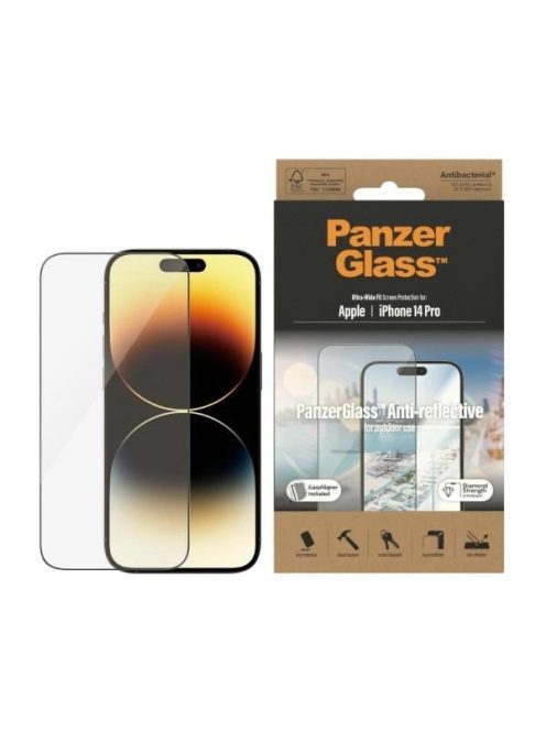 PanzerGlass Ultra-Wide Fit antibacterial tempered glass with glare filter and positioner for iPhone 14 Pro