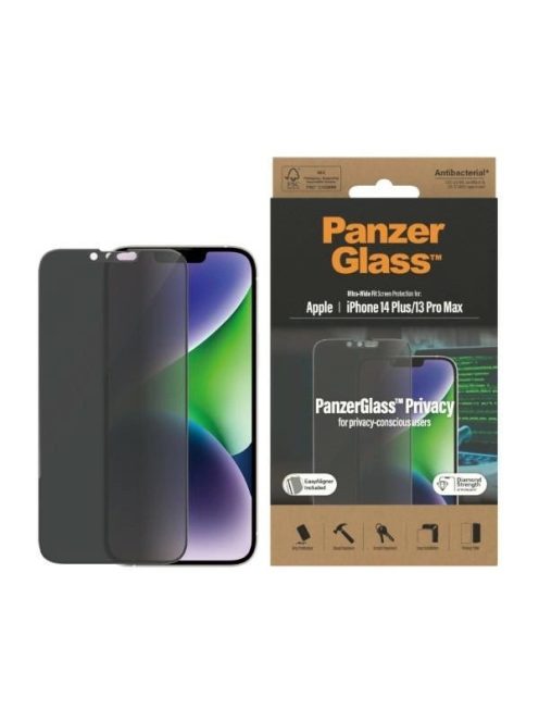 PanzerGlass Ultra-Wide Fit Tempered Glass Antibacterial Privacy with Positioner for iPhone 14 Plus / 13 Pro Max