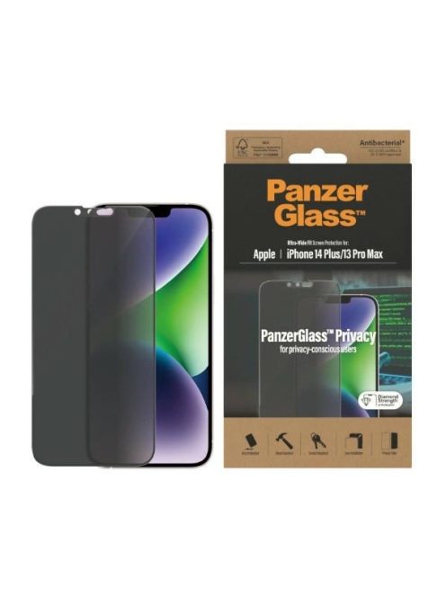 PanzerGlass Ultra-Wide Fit Tempered Glass Antibacterial Privacy for iPhone 14 Plus/13 Pro Max