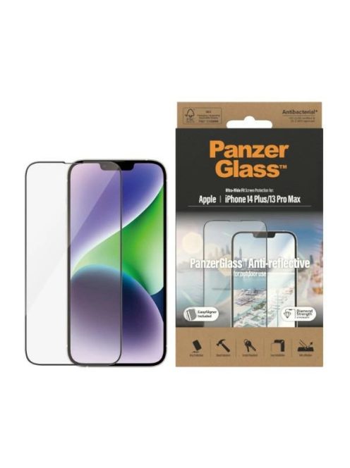 PanzerGlass Ultra-Wide Fit Antibacterial Tempered Glass with Glare Filter and Positioner for iPhone 14 Plus / 13 Pro Max