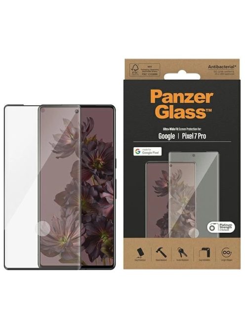 PanzerGlass Ultra-Wide Fit Antibacterial Tempered Glass for Google Pixel 7 Pro - with Black Frame