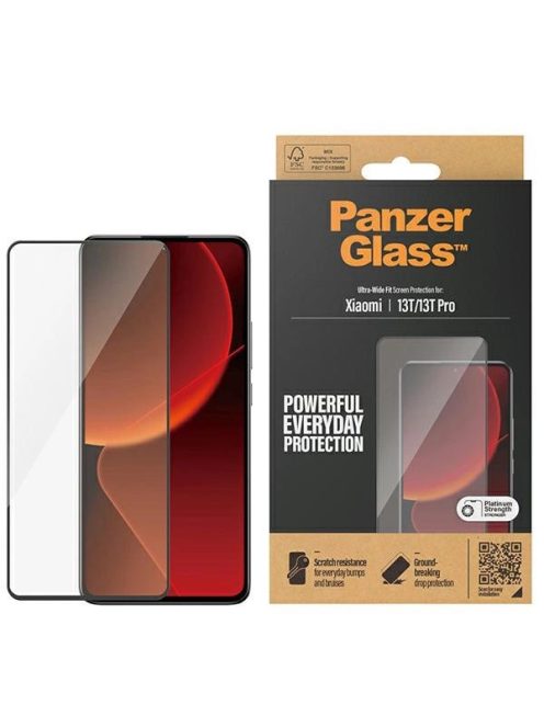 PanzerGlass Ultra-Wide Fit Antibacterial Tempered Glass for Xiaomi 13T / 13T Pro - With Black Frame