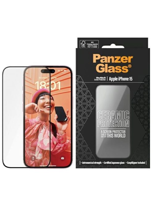 PanzerGlass Ceramic Protection ceramic glass for iPhone 15 with positioner