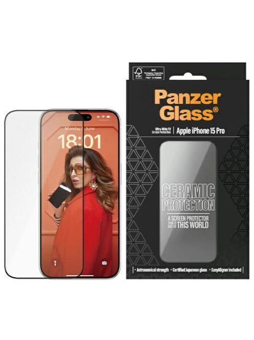 PanzerGlass Ceramic Protection ceramic glass for iPhone 15 Pro with positioner