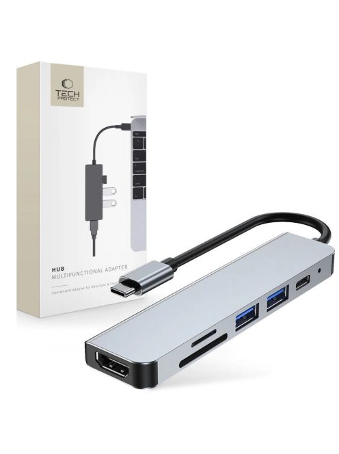 HUB Tech-Protect V4 6in1 USB-C - USB-A 3.0 / USB-A 2.0 / USB-C / HDMI / micro SD / TF / SD card reader - gray