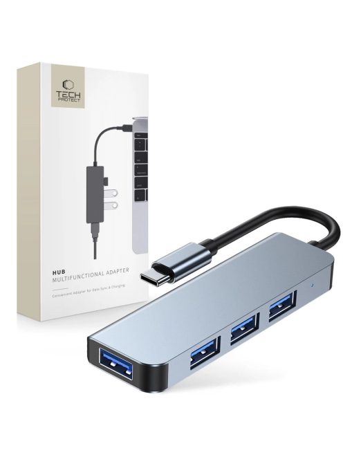 HUB Tech-Protect V1 4in1 USB-C - 3x USB-A 2.0 / USB-A 3.0 - gray