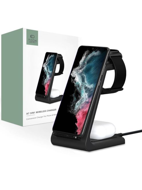 Tech-Protect A7 10W inductive charger in the form of a 3-in-1 stand for smartphone / headphones / smartwatch - black