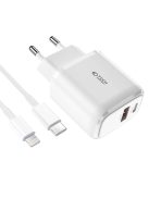 Tech-Protect C20W USB-C PD 20W / USB-A QC 3.0 network charger with USB-C / Lightning cable - white