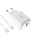 Tech-Protect C20W USB-C PD 20W / USB-A QC 3.0 network charger with USB-C / USB-C cable - white