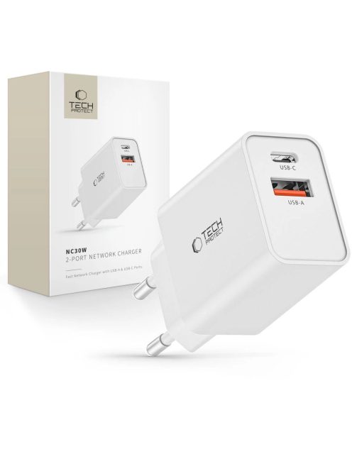 Tech-Protect NC30W USB-C PD 30W / USB-A QC 3.0 network charger - white