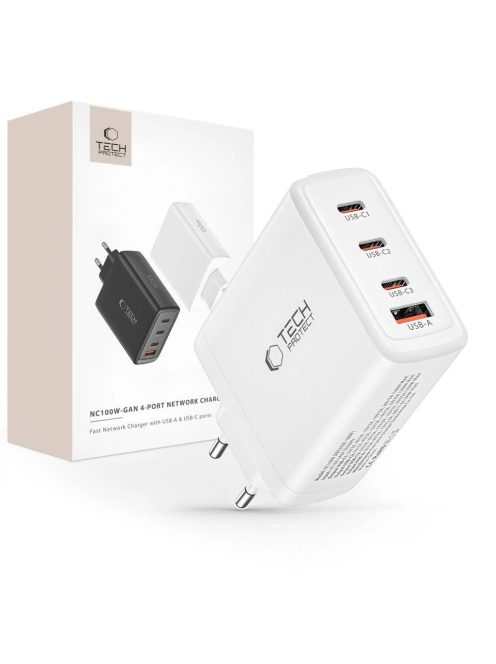 Tech-Protect NC100W-GAN charger GaN 3x USB-C PD 100W / USB-A QC 3.0 - white