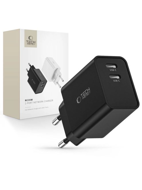 Tech-Protect C35W mains charger 2x USB-C PD 35W - black