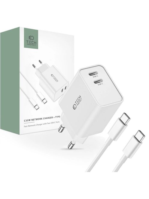 Tech-Protect C35W 2x USB-C PD 35W network charger with USB-C / USB-C cable - white