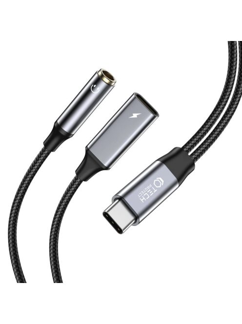 Tech-Protect UltraBoost USB-C (male) PD 60W 6A / mini jack 3.5mm (female) - USB-C (female) cable - black