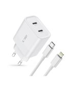 Tech-Protect C20W 2x USB-C PD 20W network charger with Lightning / USB-C cable - white