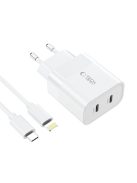 Tech-Protect C20W 2x USB-C PD 20W network charger with Lightning / USB-C cable - white