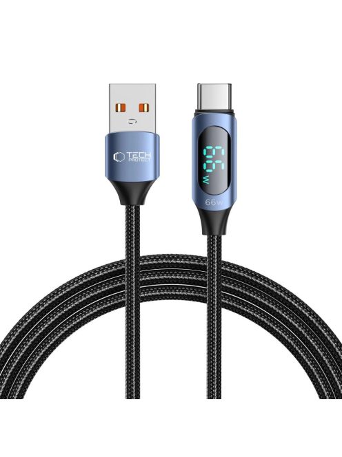 Tech-Protect UltraBoost Cable with LED Display USB-C / USB-A 66W 6A 2m - Blue