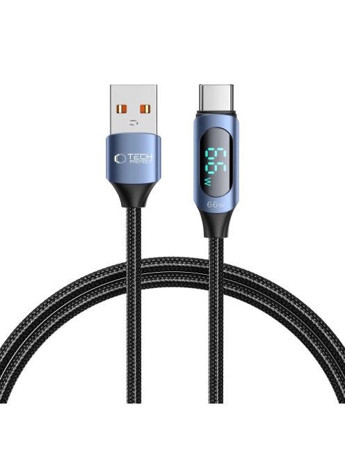 Tech-Protect UltraBoost Cable with LED Display USB-C / USB-A 66W 6A 1m - Blue