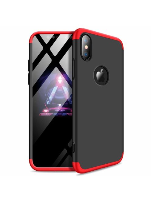 GKK 360 Protection Tok Ütésállókivitel 2in1 Védőtok iPhone XS Max Fekete-Piros (Látható Logo)