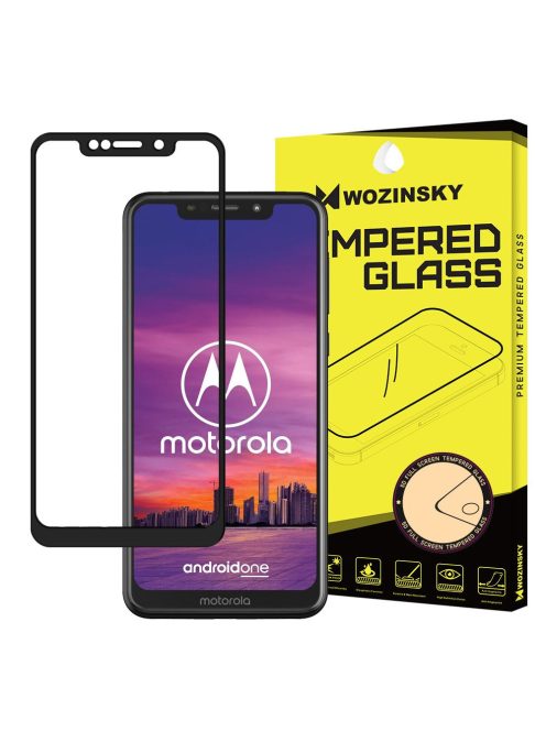 Üvegfólia Kijelzővédő Tempered Glass Tokbarát Motorola One Fekete Keret