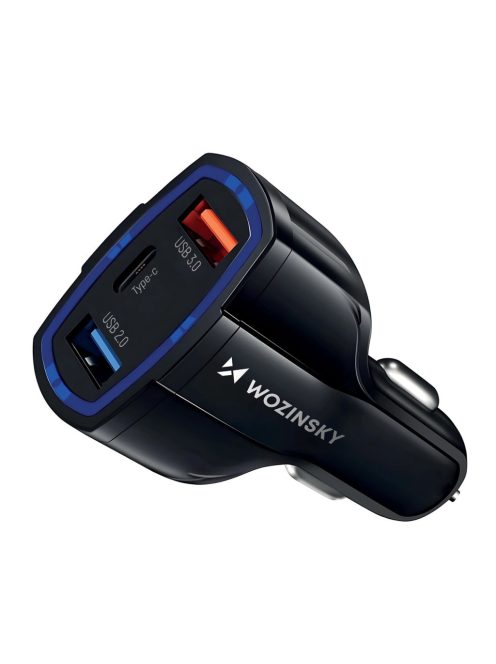 Wozinsky car charger USB x2 and USB C black (WCC-01)