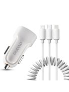 Dudao car kit charger 2x USB 2.4A + cable USB 3in1 Lightning / Type C / micro USB cable white (R7 white)