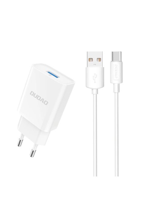 Dudao EU USB 5V/2.4A charger QC3.0 Quick Charge 3.0 + cable USB Type C white (A3EU + Type-c white)