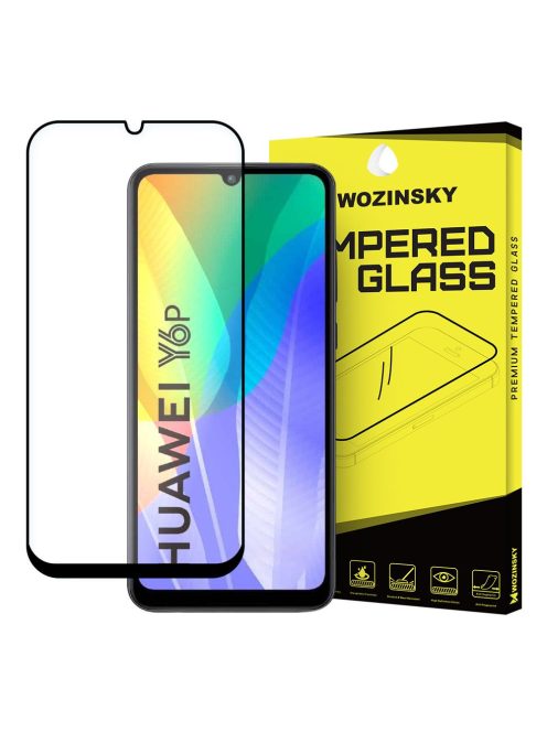 Üvegfólia Kijelzővédő Tempered Glass Tokbarát Huawei Y6p / Honor 9A Fekete Keret