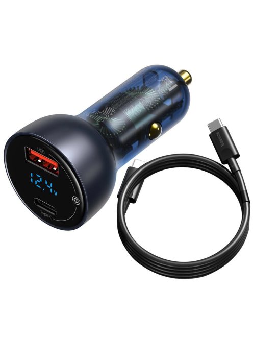 Baseus USB / USB Type C car charger 65 W 5 A SCP Quick Charge 4.0+ Power Delivery 3.0 LCD screen + USB Type C - USB Type C cable gray (TZCCKX-0G)