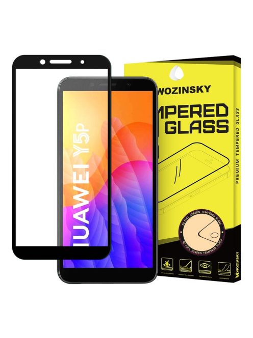 Üvegfólia Kijelzővédő Tempered Glass Tokbarát Huawei Y5p Fekete Keret