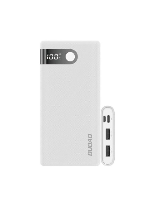 Dudao powerbank 10000 mAh 2x USB / USB Type C / micro USB 2 A with LED screen white (K9Pro-01)