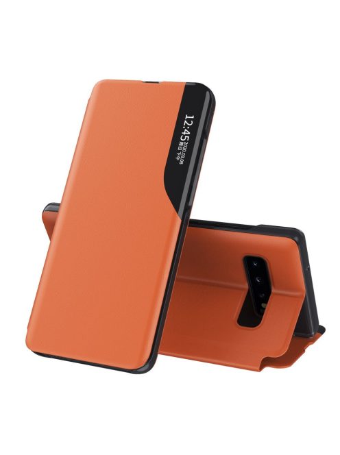 Samsung Galaxy S10 Notesz Tok ECO Leather View Case Ablakos Elegant BookCase Narancssárga