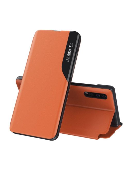 Huawei P30 Notesz Tok ECO Leather View Case Ablakos Elegant BookCase Narancssárga