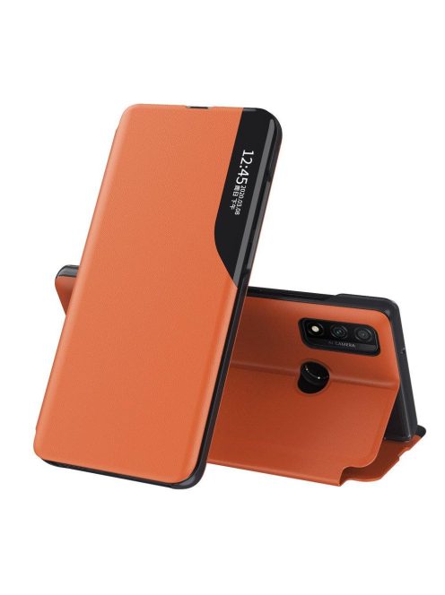 Huawei P40 Lite Notesz Tok ECO Leather View Case Ablakos Elegant BookCase Narancssárga
