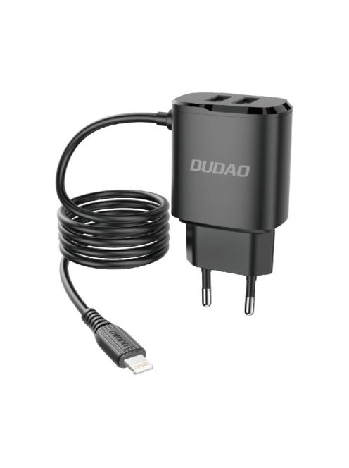 Dudao charger 2x USB with built-in 12W Lightning cable black (A2ProL black)