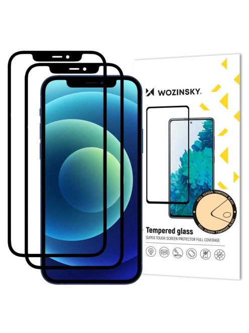 Wozinsky 2x Tempered Glass Full Glue Super Tough Screen Protector Full Coveraged with Frame Case Friendly for iPhone 12 Pro / iPhone 12 black