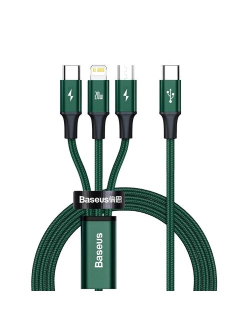 Baseus Rapid Series 3in1 USB-C - USB-C / Lightning / micro USB cable 20W PD 1.5m - green