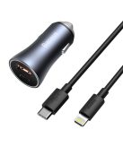 Baseus Golden Contactor Pro fast car charger USB Type C / USB 40 W Power Delivery 3.0 Quick Charge 4+ SCP FCP AFC + USB Type C cable - Lightning gray (TZCCJD-B0G)