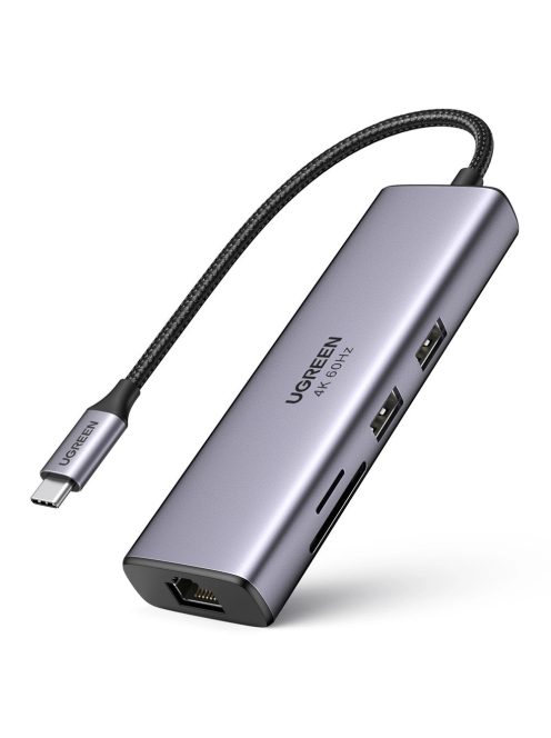 Ugreen 7in1 multi-functional HUB USB Type C - 2x USB 3.2 Gen 1 / HDMI 4K 60Hz / SD and TF card reader / USB Type C PD 100W / RJ45 1000Mbps (1Gbps) gray (60515 CM512)