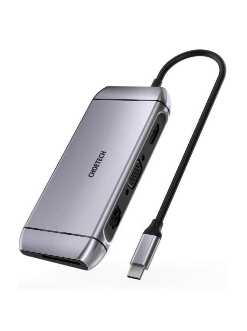 Choetech 9in1 multifunctional USB Type C HUB - 3x USB 3.2 Gen 1 / SD and TF memory card reader / HDMI 4K 30Hz / VGA Full HD 60Hz / USB Type C / RJ45 gray (HUB-M15 gray)