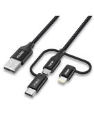 Choetech 3in1 MFI cable USB - USB Type C / micro USB / Lightning (charging 3A / data transmission 480 Mbps) 1.2m black (IP0030-BK)