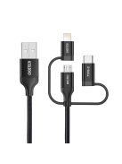 Choetech 3in1 MFI cable USB - USB Type C / micro USB / Lightning (charging 3A / data transmission 480 Mbps) 1.2m black (IP0030-BK)