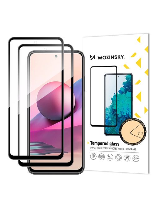 Wozinsky Set of 2x Super Durable Full Glue Tempered Glass Full Screen with Frame Case Friendly Xiaomi Redmi Note 10 / Redmi Note 10S / Redmi Note 11 Global / Redmi Note 11S Global Black