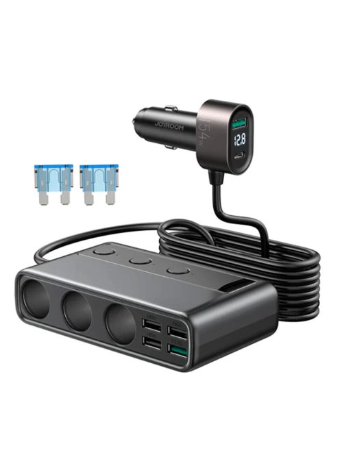 Joyroom JR-CL06 9in1 car charger 154W 5x USB-A / USB-C / 3x cigarette lighter socket PD QC PPS - black