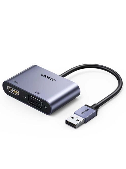 Ugreen CM449 adapter converter USB - HDMI 1.3 (1920x1080 60Hz) + VGA 1.2 (1920x1080 60Hz) gray